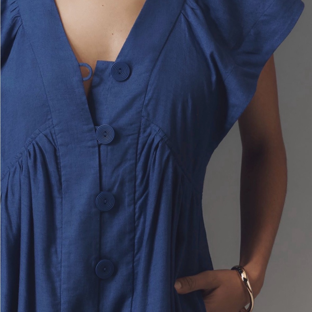 Anthropologie Royal Blue Button Midi Dress